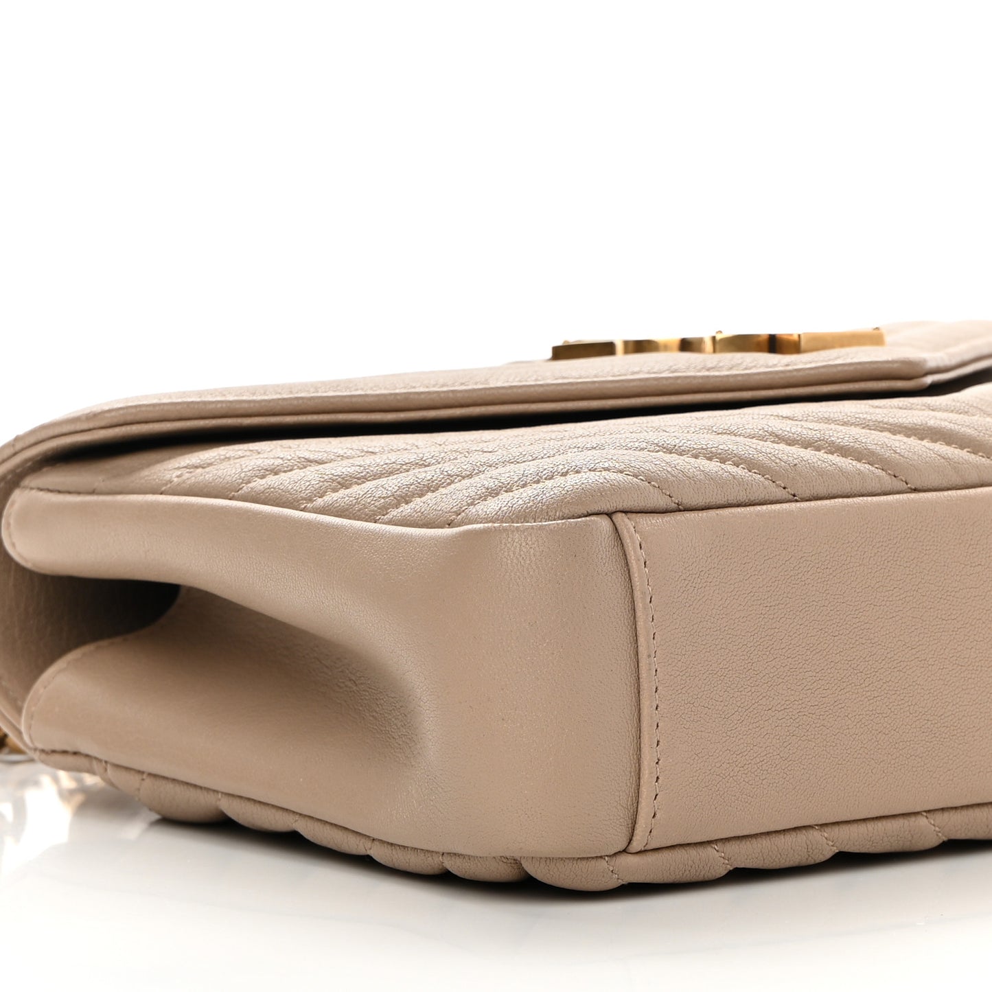 Sheepskin Matelasse Chevron Monogram Medium College Bag Dark Beige