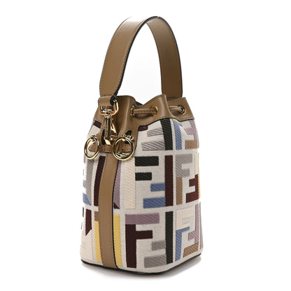 Fendi Canvas Vitello King FF Embroidered Mini Mon Tresor Bucket Bag Dusty Mauve Cappuccino Multicolor 3 of 10