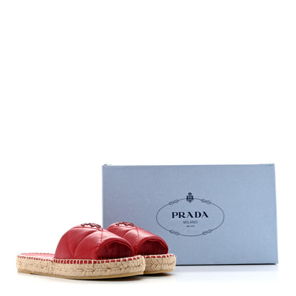 Prada Nappa Logo Quilted Espadrille 20mm Slide Sandals 38 Red 12 of 12