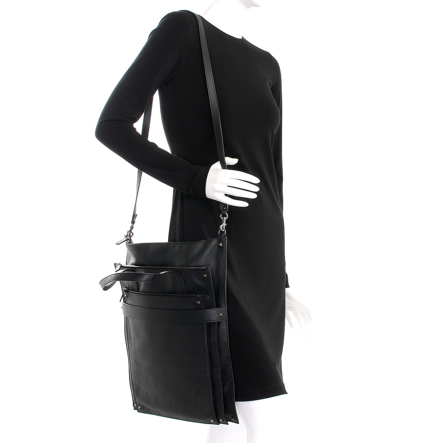 Nappa Medium Rockstud Zippered Tote Black