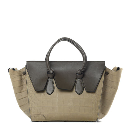 Celine Crocodile Embossed Nubuck Calfskin Small Tie Knot Tote Grey 1 of 21