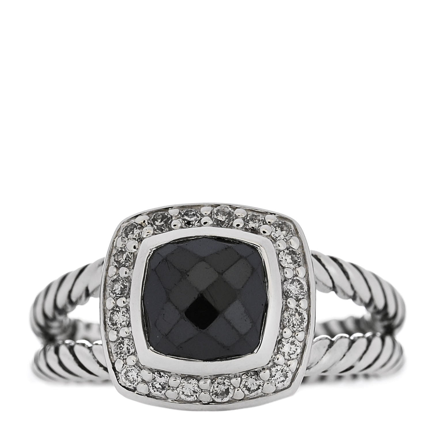 David Yurman Sterling Silver Diamond Hematite 7mm Petite Albion Ring 52 6 1 of 4