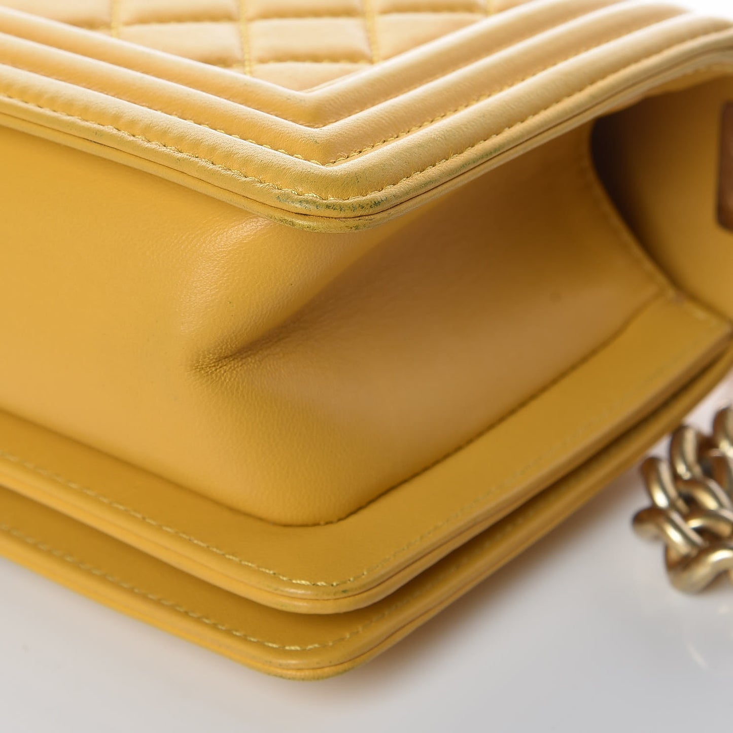 Lambskin Quilted Small Boy Flap Yellow