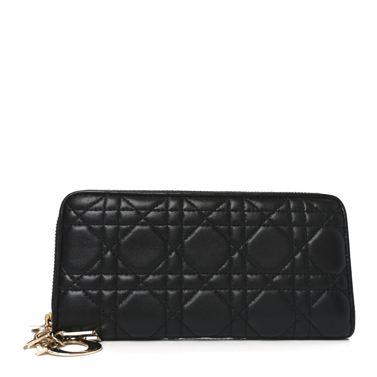 Christian Dior Lambskin Cannage Lady Dior Zip Wallet Black 1 of 6