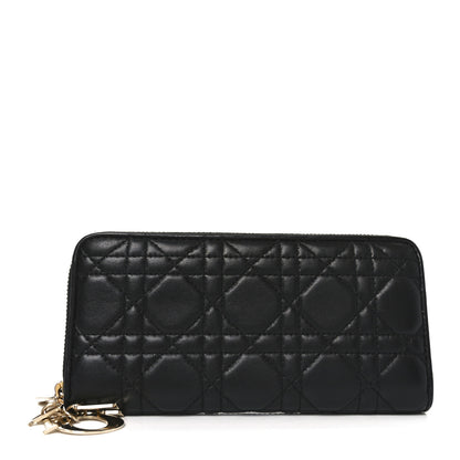 Christian Dior Lambskin Cannage Lady Dior Zip Wallet Black 1 of 6
