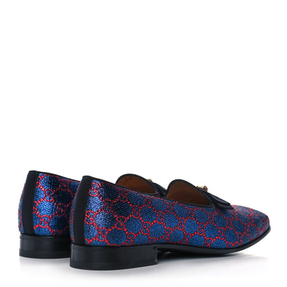 Gucci Lurex GG Monogram Mens Bow Loafers 10 Iridescent Blue Iridescent Red Black 4 of 10