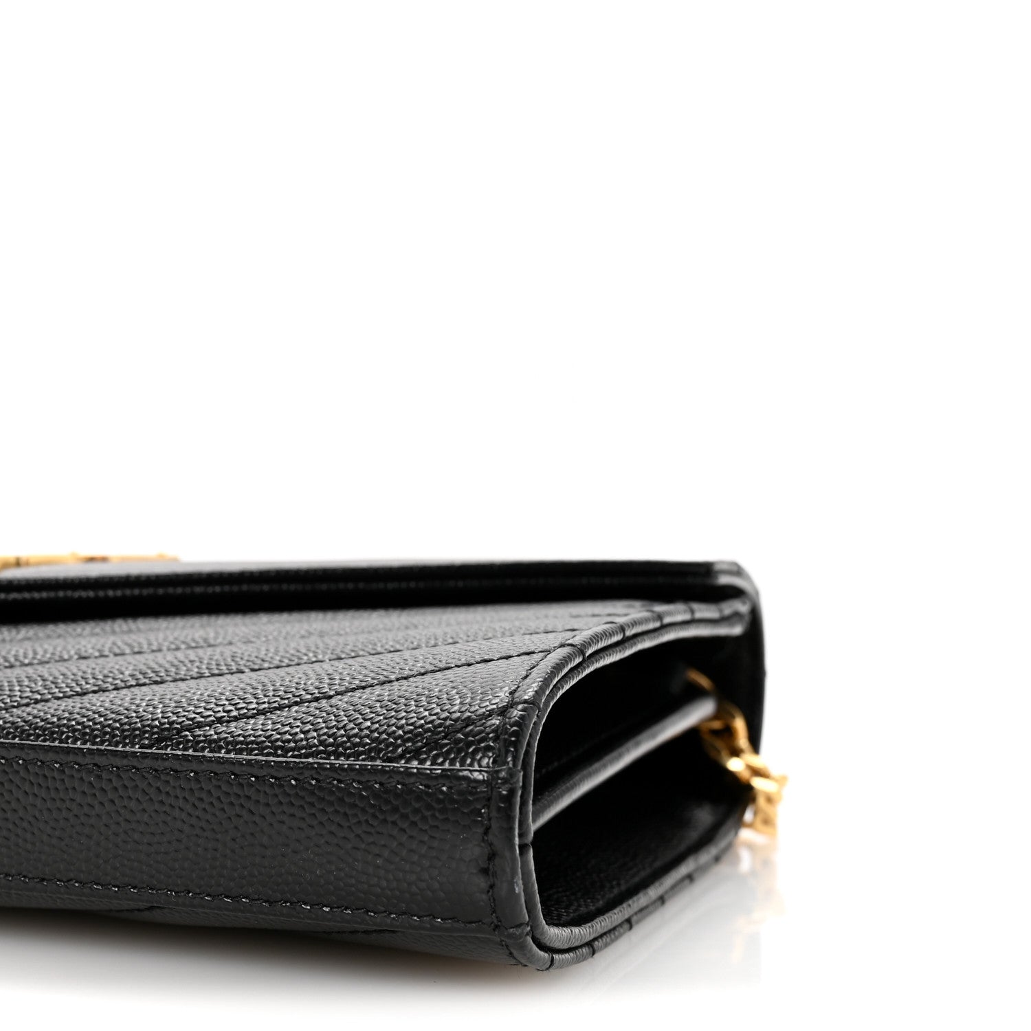 Saint Laurent Grain De Poudre Matelasse Chevron Monogram Chain Wallet Black 9 of 9
