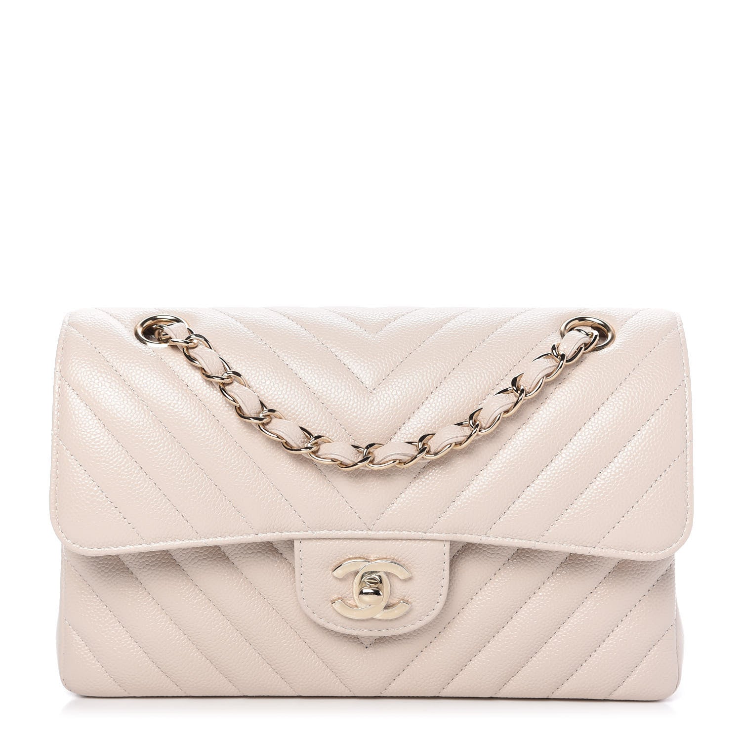 Chanel Caviar Chevron Quilted Small Double Flap Beige 1 of 10