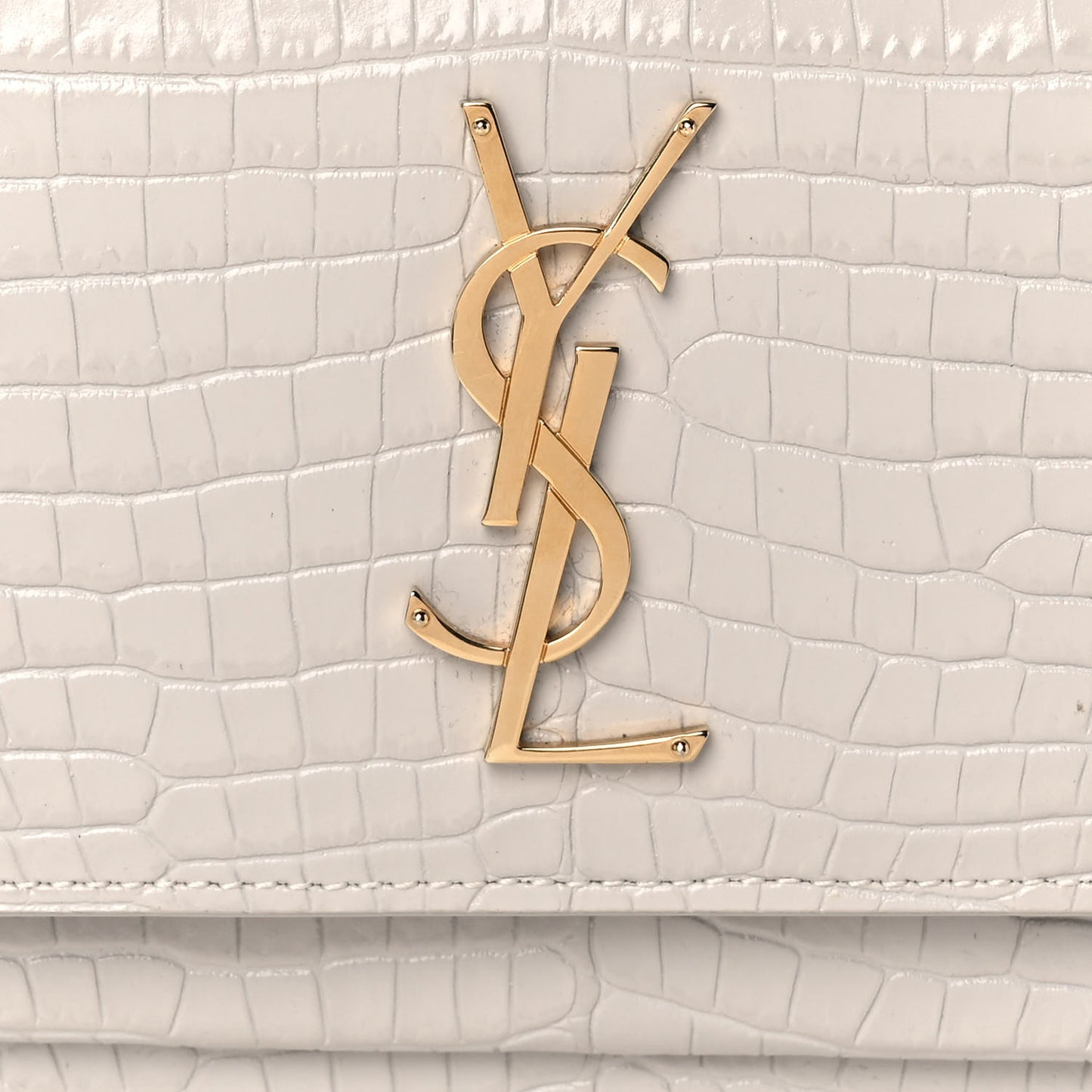 Calfskin Crocodile Embossed Monogram Sunset Chain Wallet Blanc Vintage