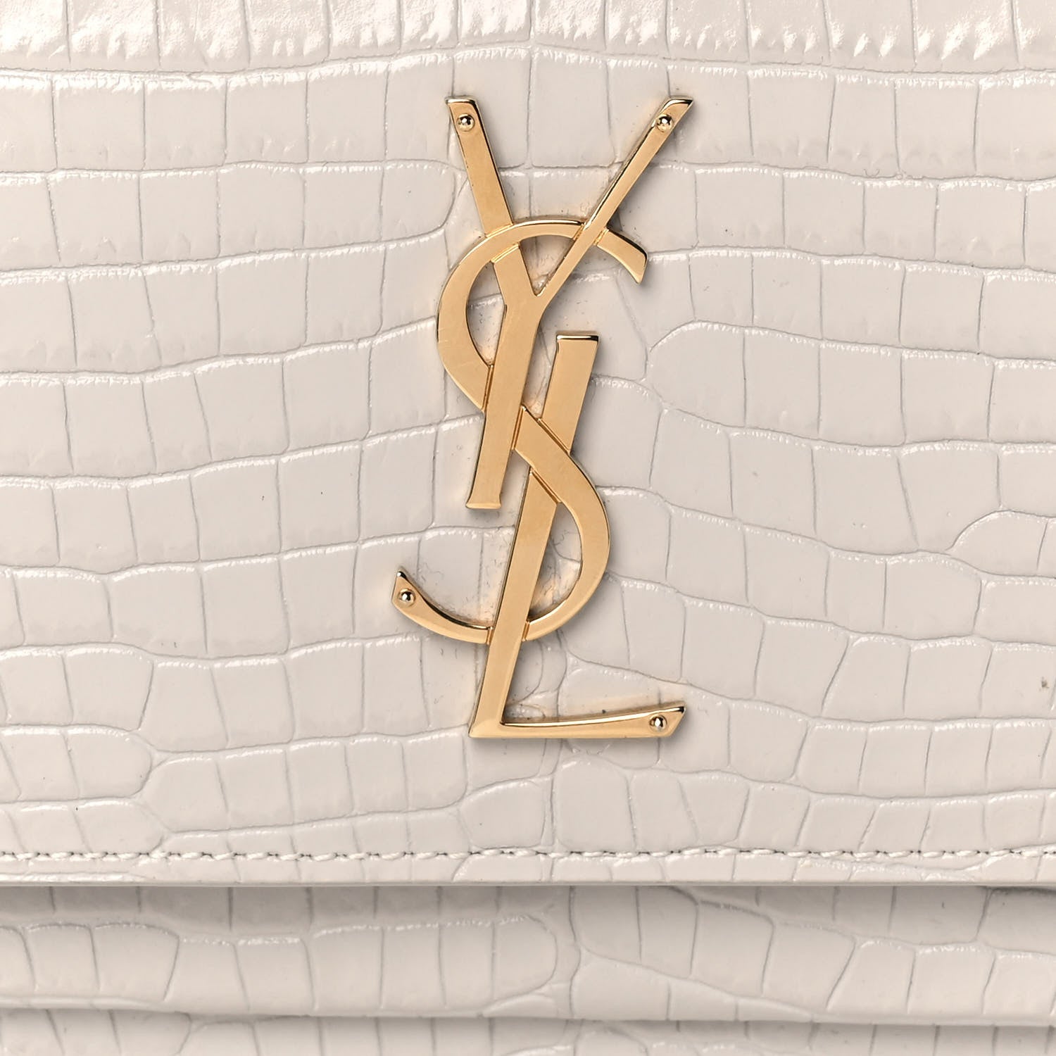 Saint Laurent Calfskin Crocodile Embossed Monogram Sunset Chain Wallet Blanc Vintage 7 of 11