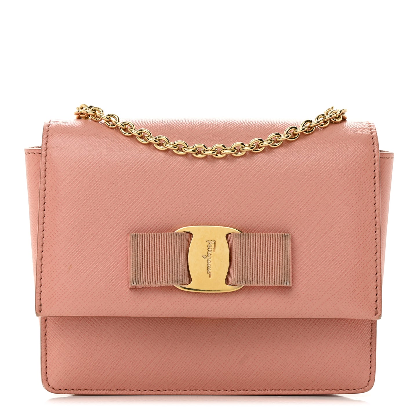 Hammered Calfskin Mini Vara Bow Crossbody Bag Pink
