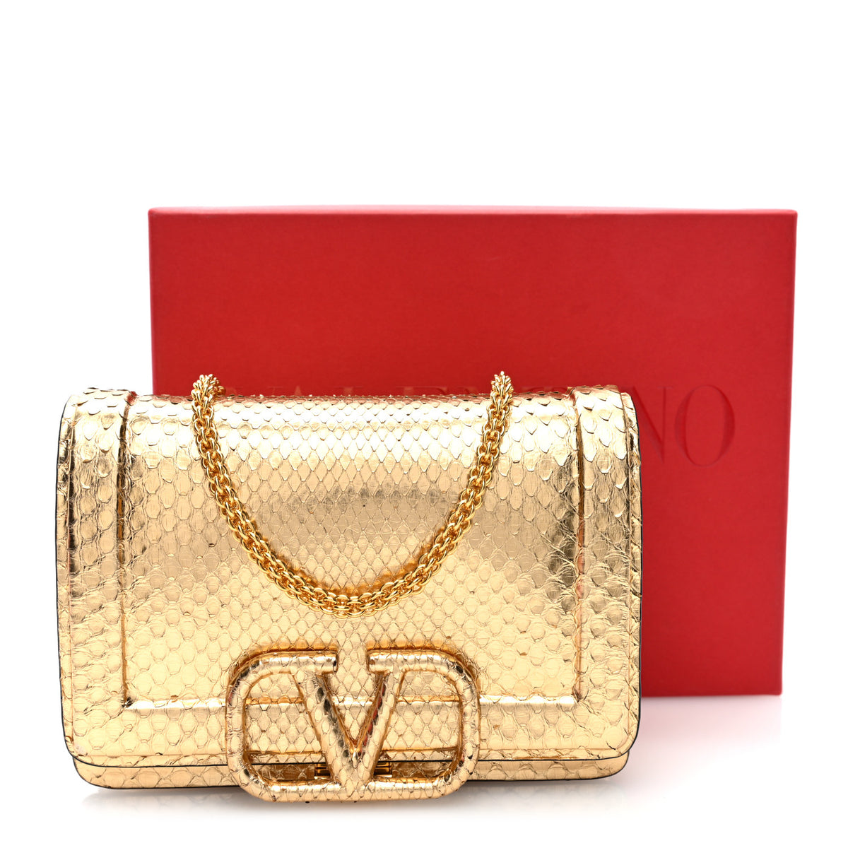 Valentino Garavani Metallic Snakeskin Vlogo Mini Shoulder Bag  Gold 9 of 9