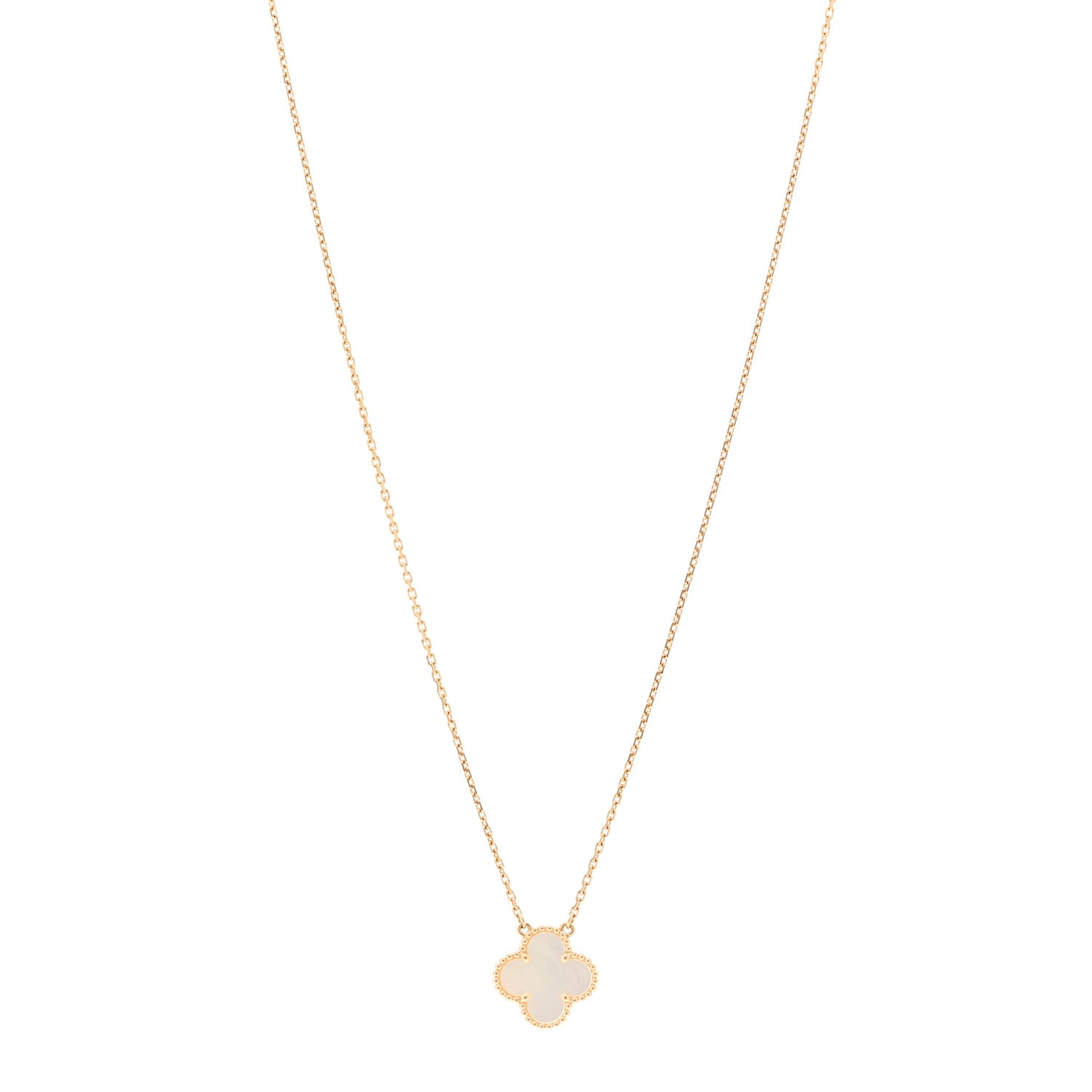 18K Yellow Gold Mother of Pearl Vintage Alhambra Pendant Necklace