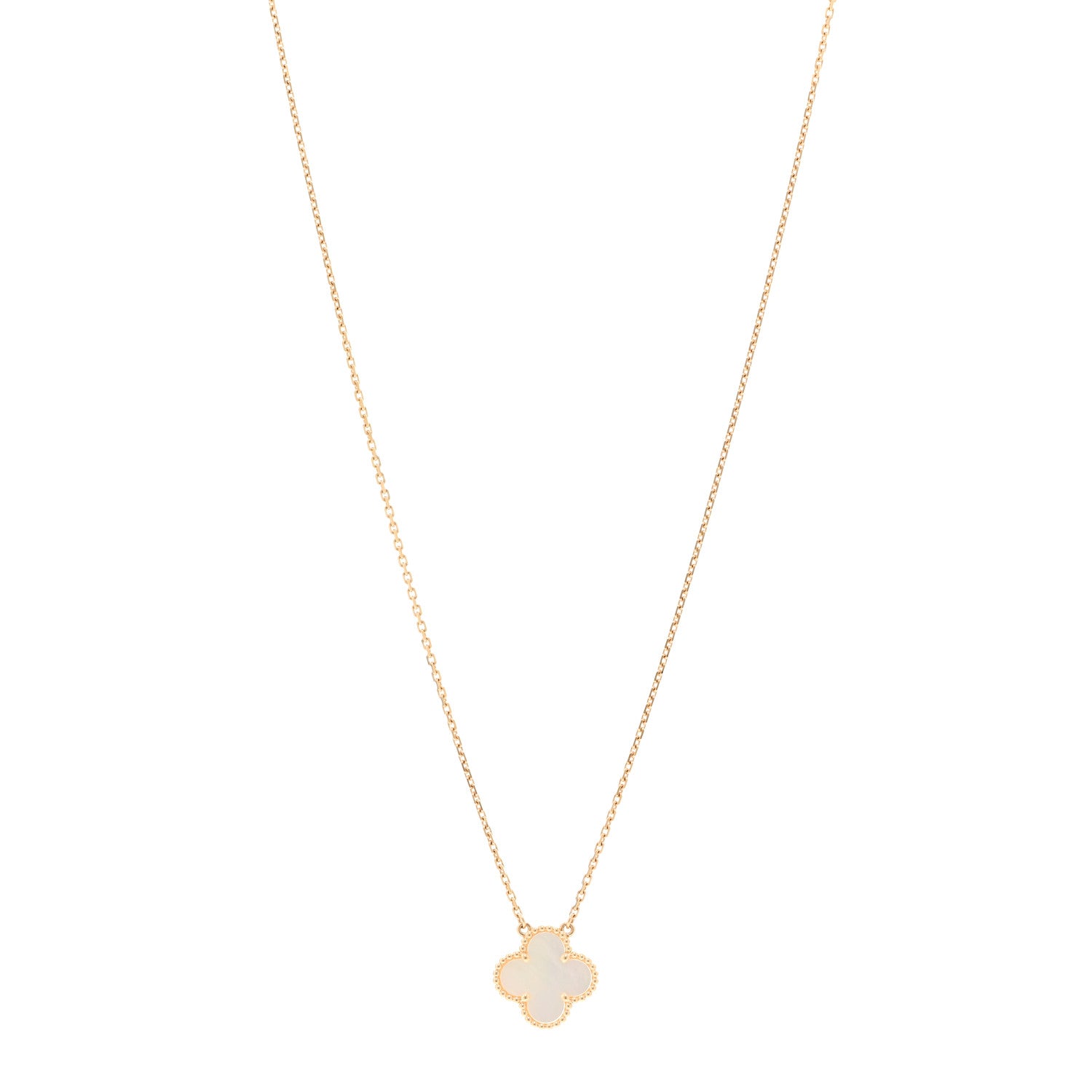 Van Cleef & Arpels 18K Yellow Gold Mother of Pearl Vintage Alhambra Pendant Necklace 1 of 5