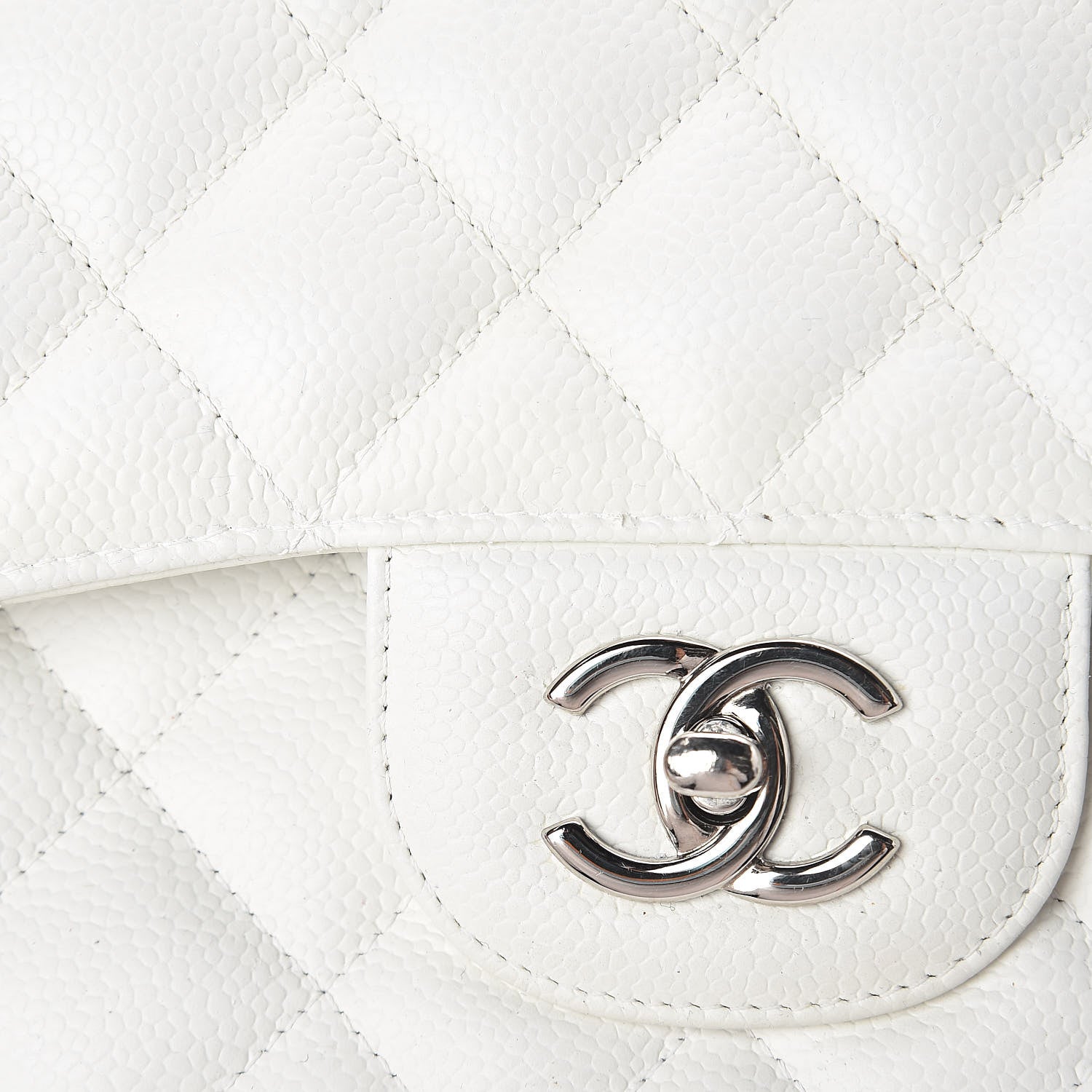 Chanel Caviar Quilted Jumbo Double Flap White 10 of 10
