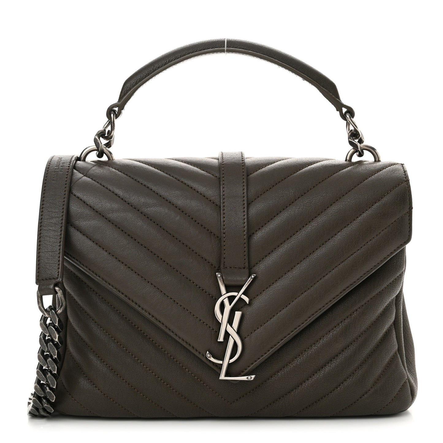 Sheepskin Matelasse Chevron Monogram Medium College Bag Earth