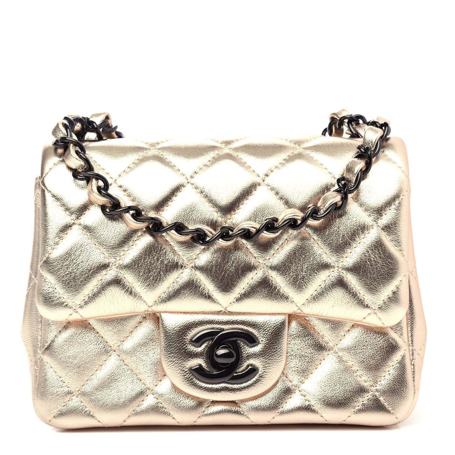 Chanel Metallic Lambskin Quilted Mini Square Flap Gold Black 1 of 11