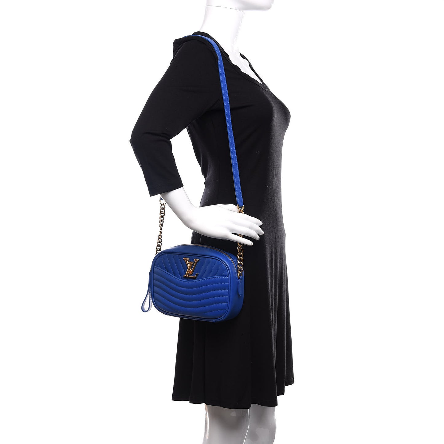 Calfskin New Wave Camera Bag Bleu Neon