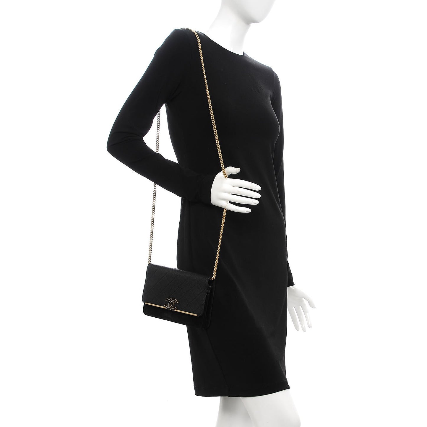 Caviar Suede Stitched Lady Coco Wallet On Chain WOC Black