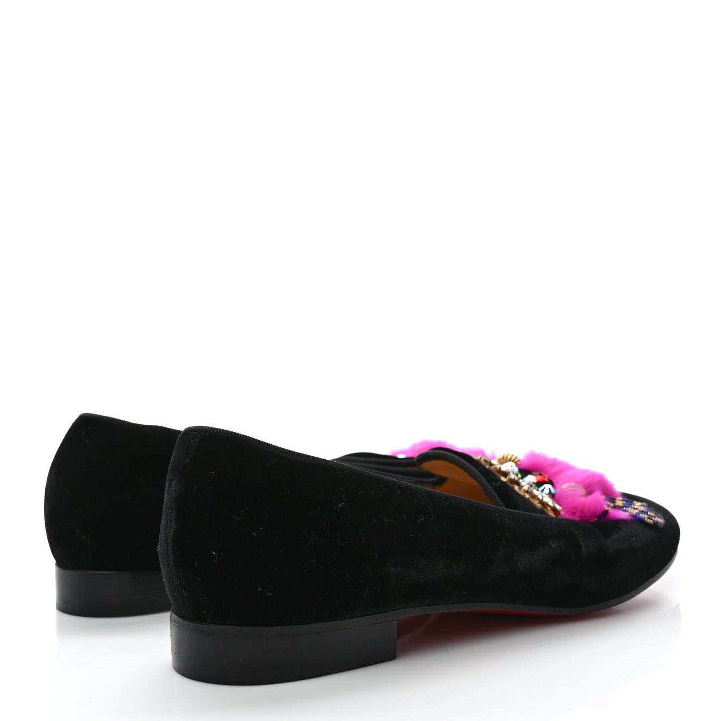 Velvet Fur Crystal Mayamoc Loafers 37 Black