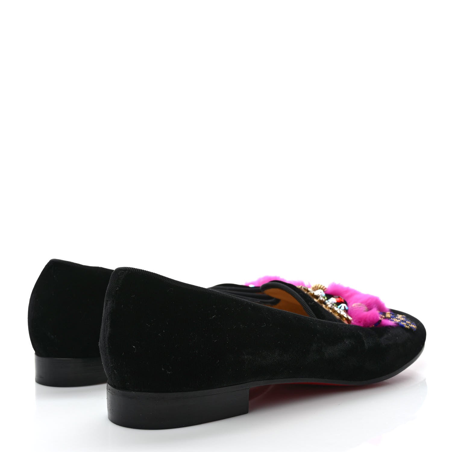 Christian Louboutin Velvet Fur Crystal Mayamoc Loafers 37 Black 4 of 8