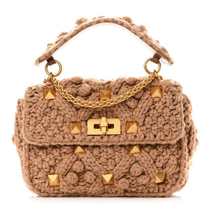 Valentino Garavani Cashmere Medium Roman Stud Shoulder Bag Brown 1 of 9