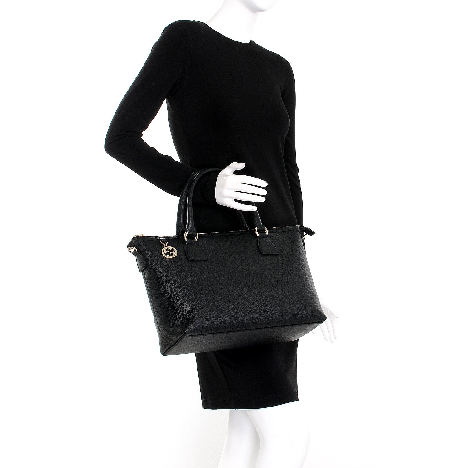 Gucci Dollar Calfskin GG Charm Satchel Black 3 of 10