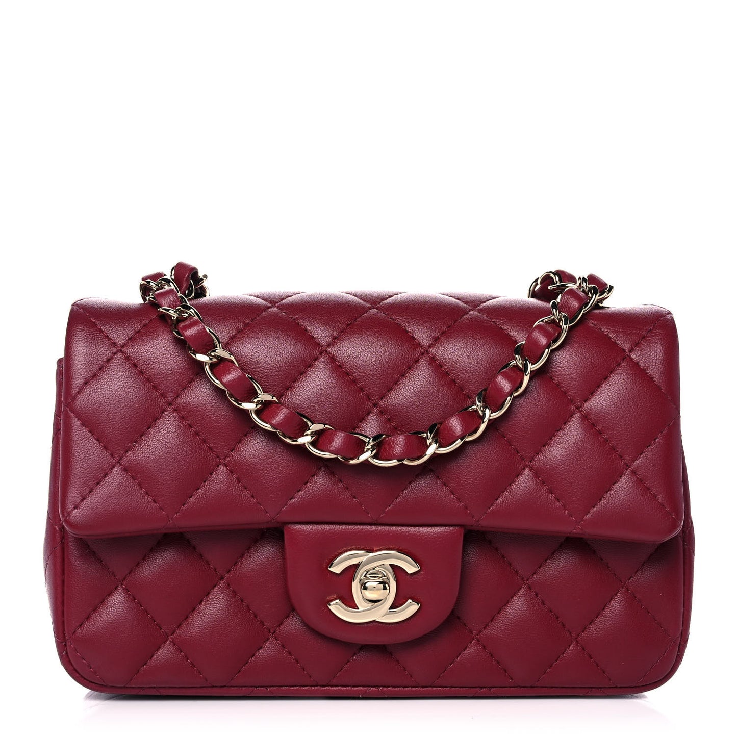 Lambskin Quilted Mini Rectangular Flap Burgundy