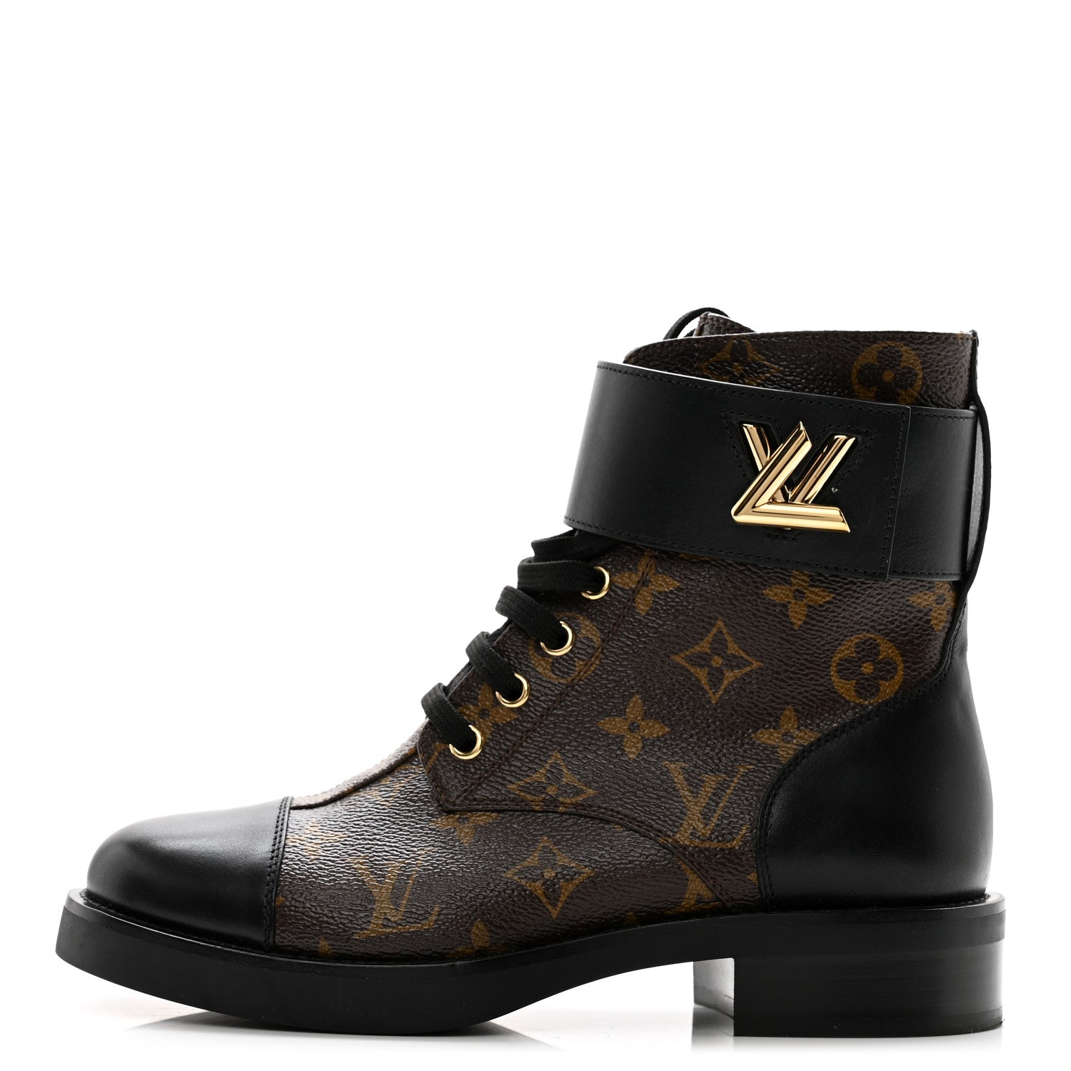 Louis Vuitton Calfskin Monogram Wonderland Flat Ranger Boots 37 Black 1 of 9