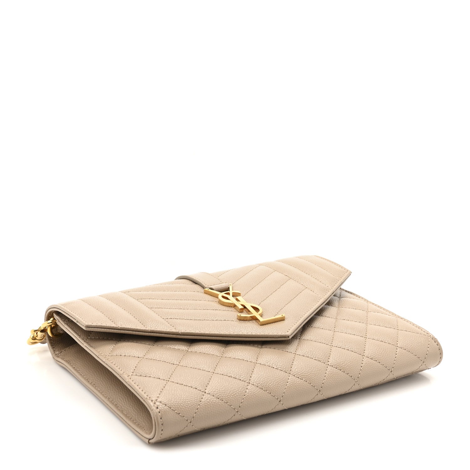 Saint Laurent Grain De Poudre Textured Mixed Matelasse Triquilt Monogram Clutch Dark Beige 4 of 7