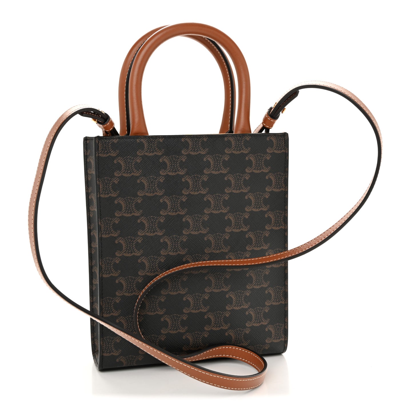 Triomphe Canvas Calfskin Mini Vertical Cabas Tan