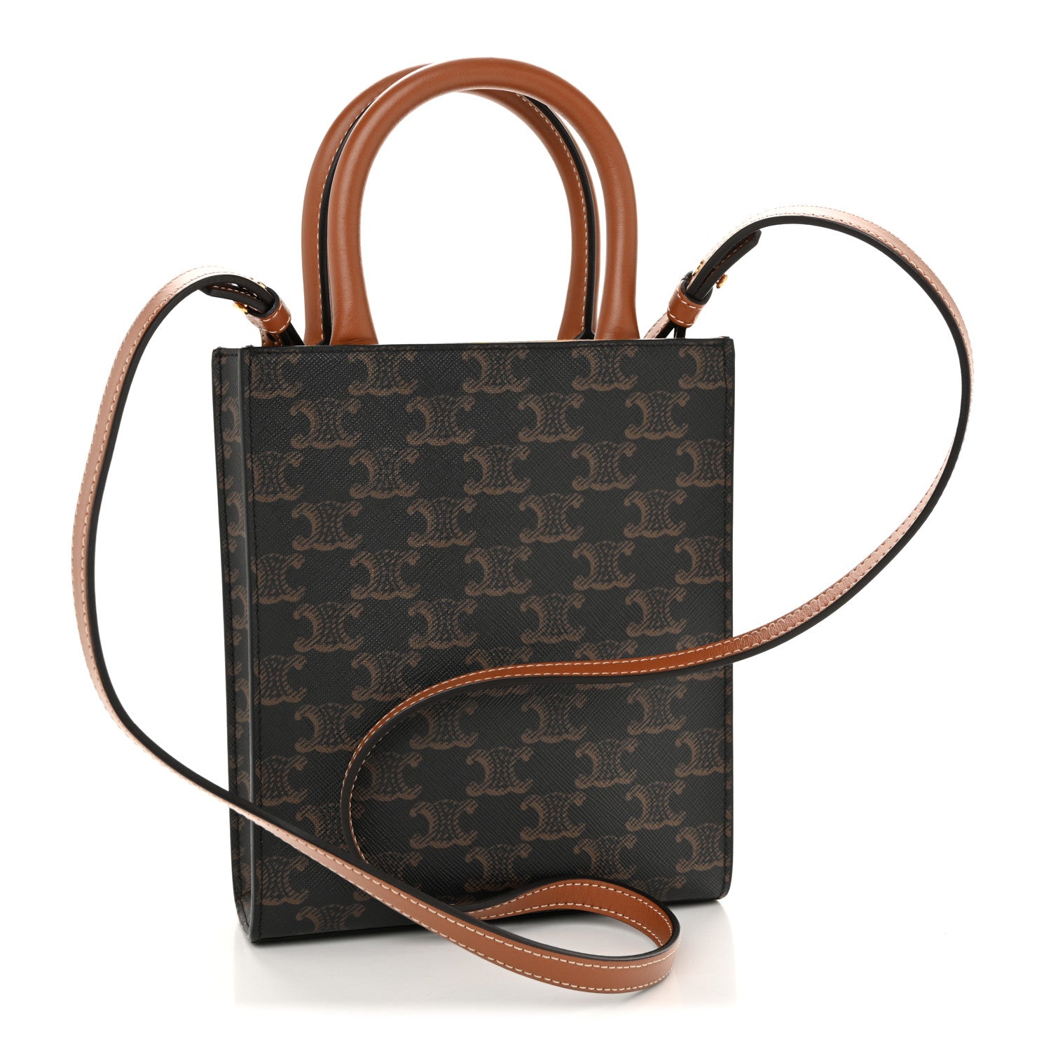 Celine Triomphe Canvas Calfskin Mini Vertical Cabas Tan 3 of 12