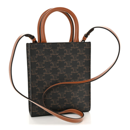 Celine Triomphe Canvas Calfskin Mini Vertical Cabas Tan 3 of 12
