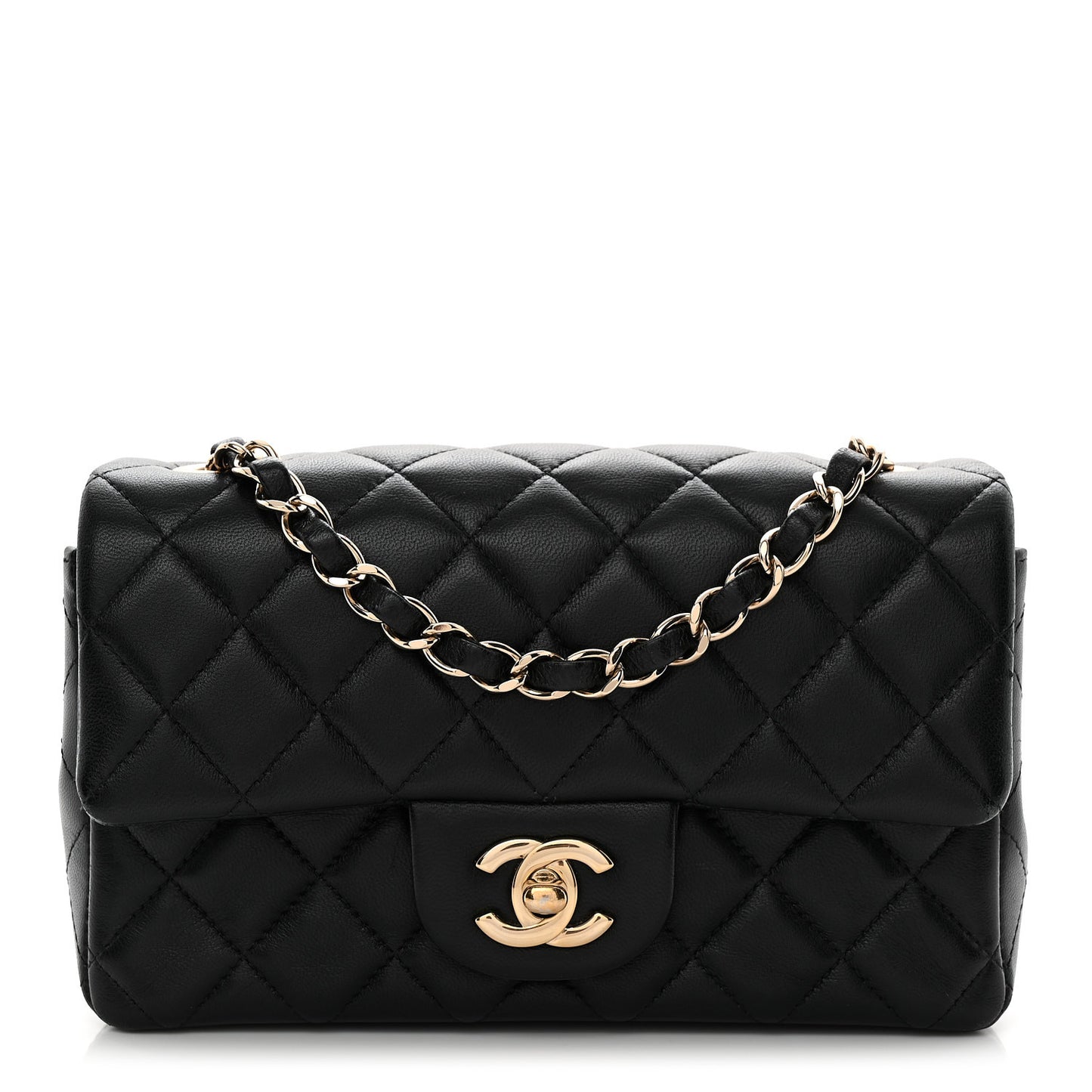 Lambskin Quilted Mini Rectangular Flap Black