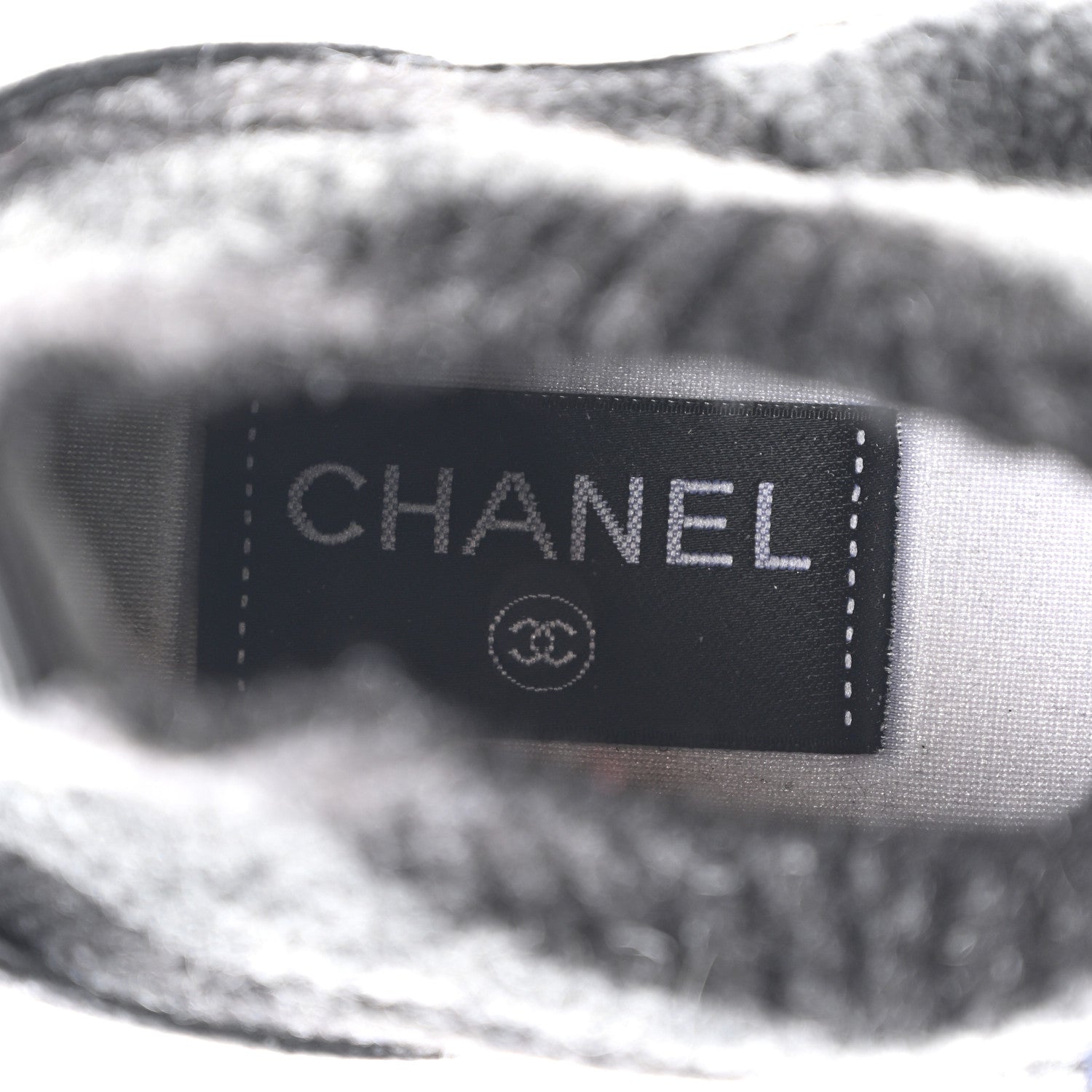 Chanel Knit Fabric Suede Calfskin Womens CC Sneakers 36.5 Grey Black 7 of 9