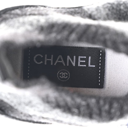Chanel Knit Fabric Suede Calfskin Womens CC Sneakers 36.5 Grey Black 7 of 9