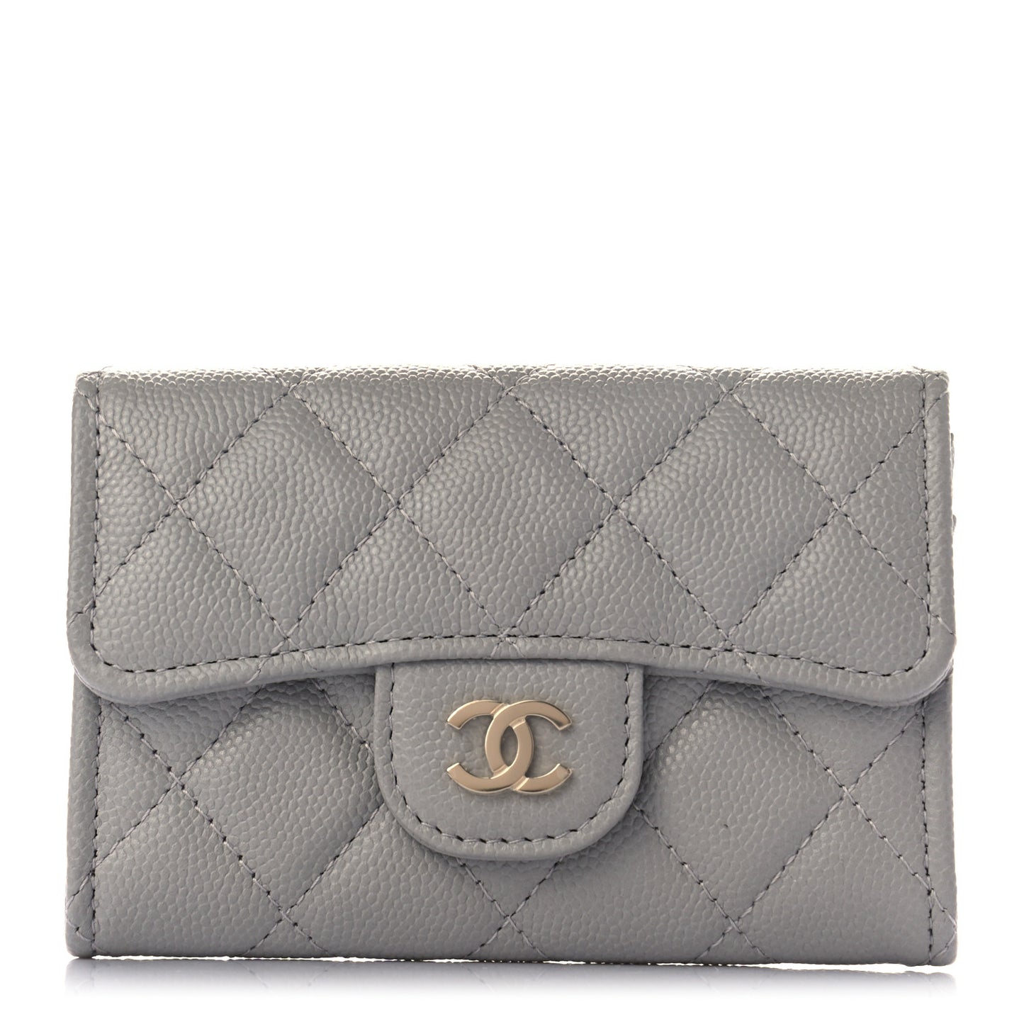 Caviar Quilted Flap Card Holder Wallet Dark Grey