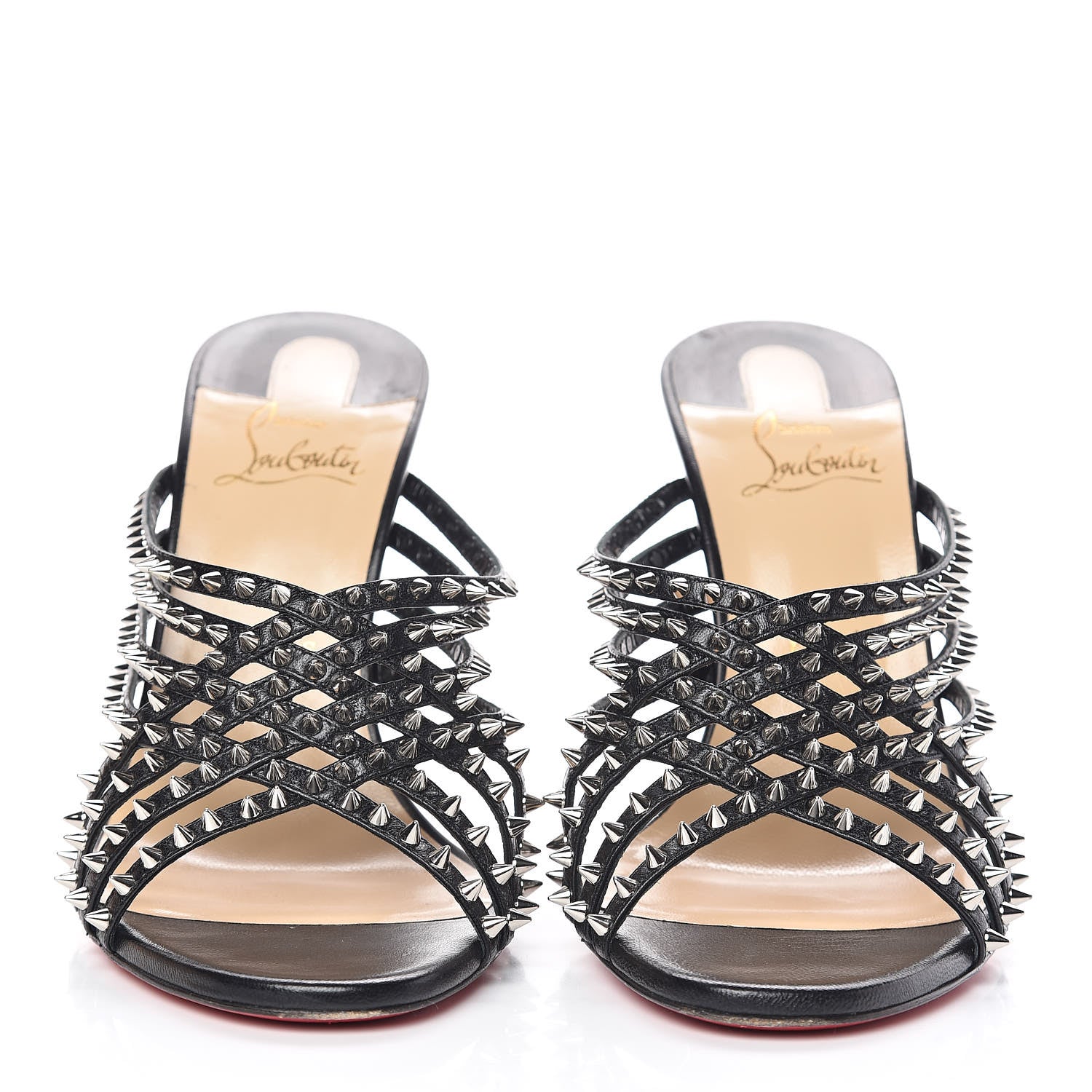 Christian Louboutin Kid Studded Marthaspike 100 Slide Sandals 40 Black Silver 2 of 11