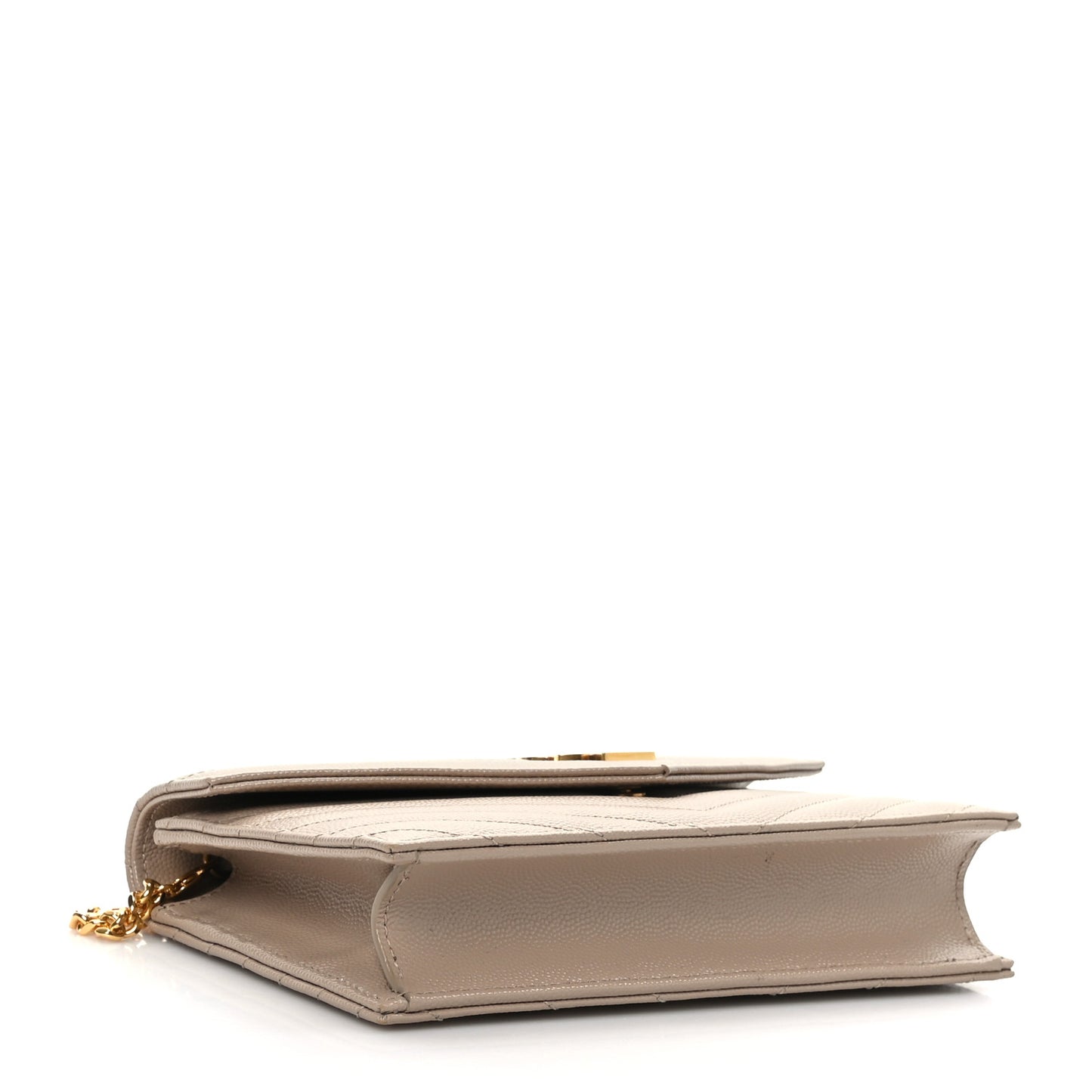 Grain De Poudre Matelasse Chevron Monogram Envelope Chain Wallet Dark Beige