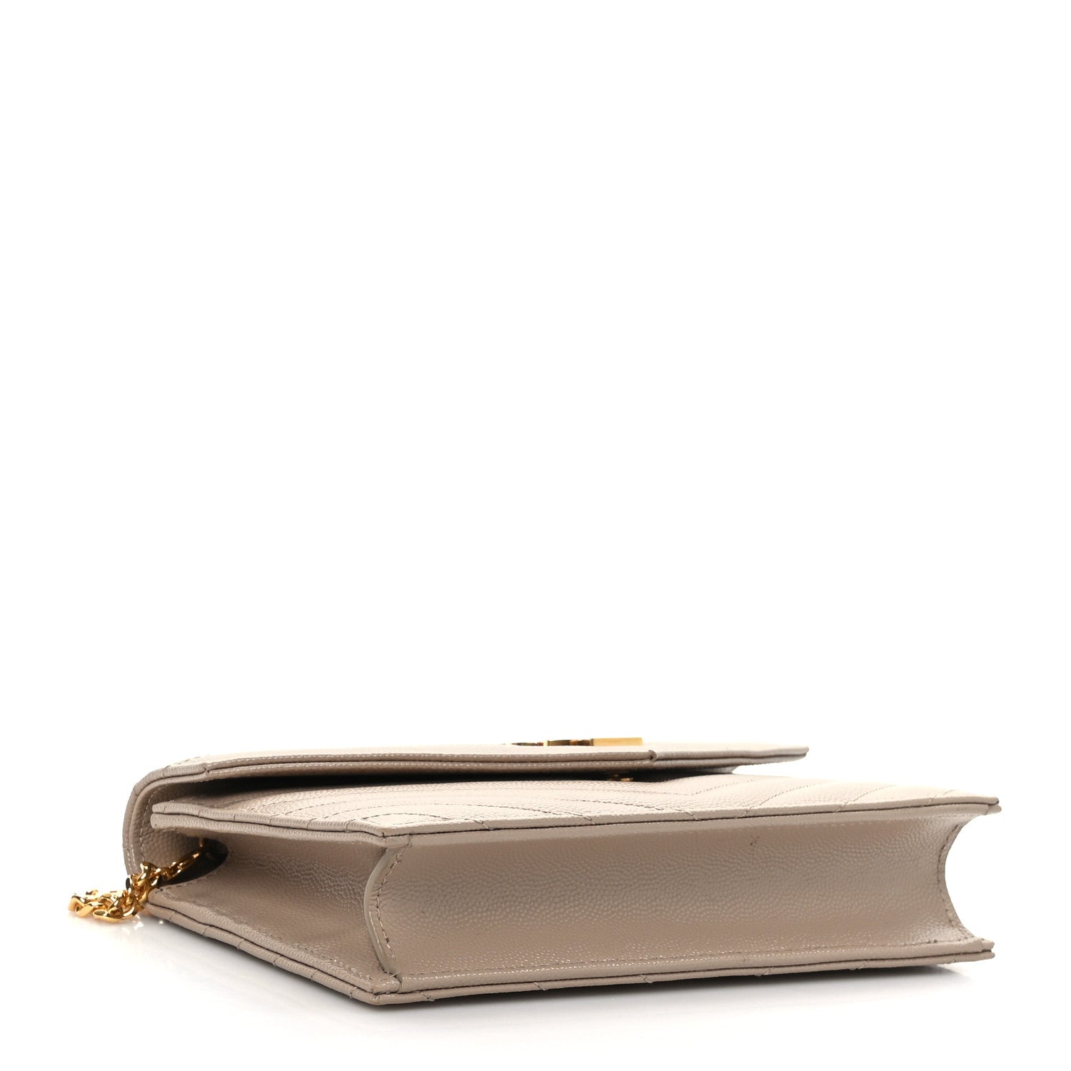 Saint Laurent Grain De Poudre Matelasse Chevron Monogram Envelope Chain Wallet Dark Beige 4 of 9