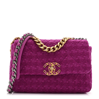 Chanel Tweed Quilted Medium Chanel 19 Flap Magenta 1 of 10