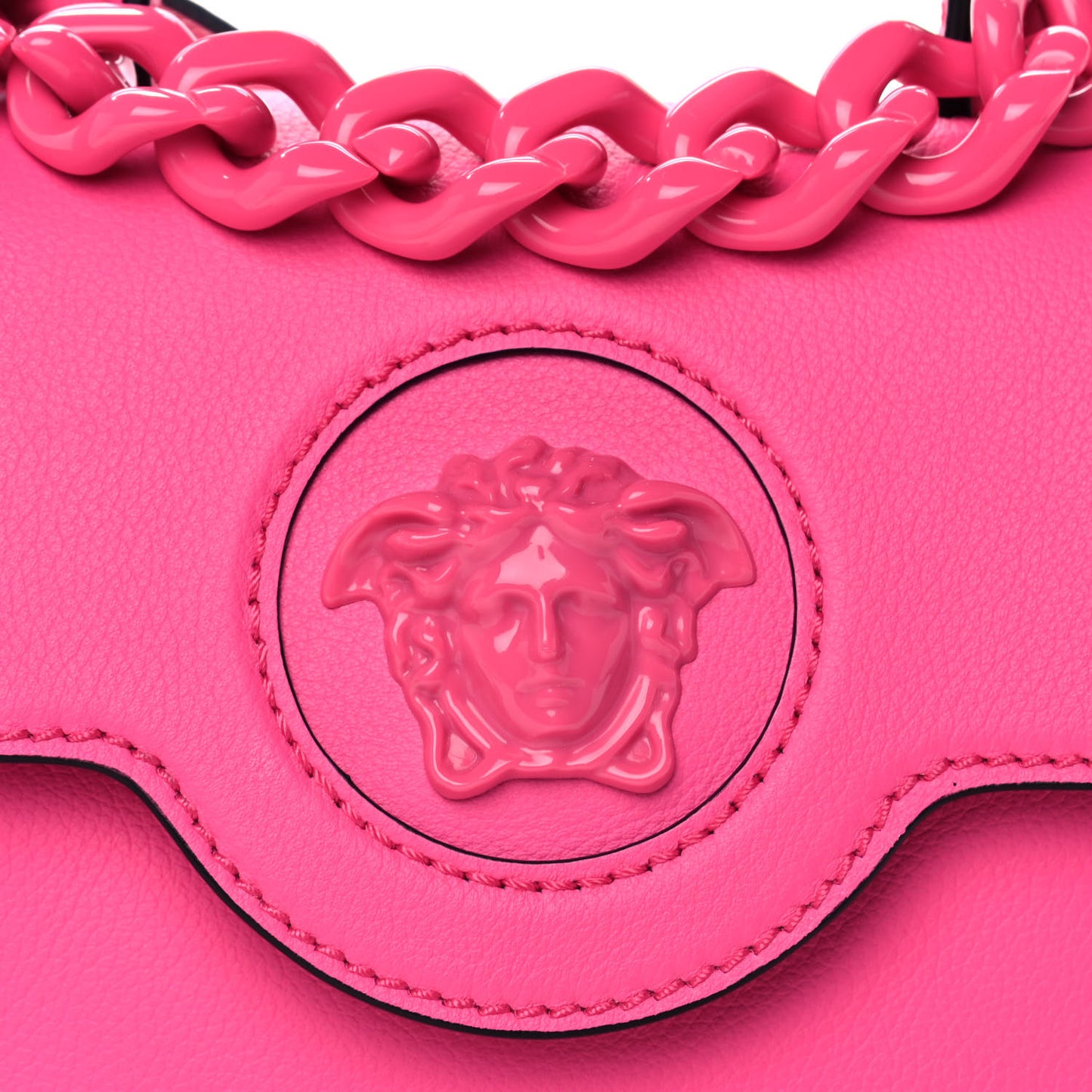 Grained Calfskin Small La Medusa Top Handle Bag Fuchsia