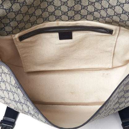Gucci GG Plus Monogram Large Double Buckle Flap Messenger Bag Beige Navy 4 of 11