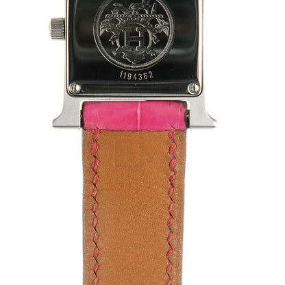 Hermes Stainless Steel Alligator 21mm Heure H Hour Quartz Watch Framboise 9 of 10