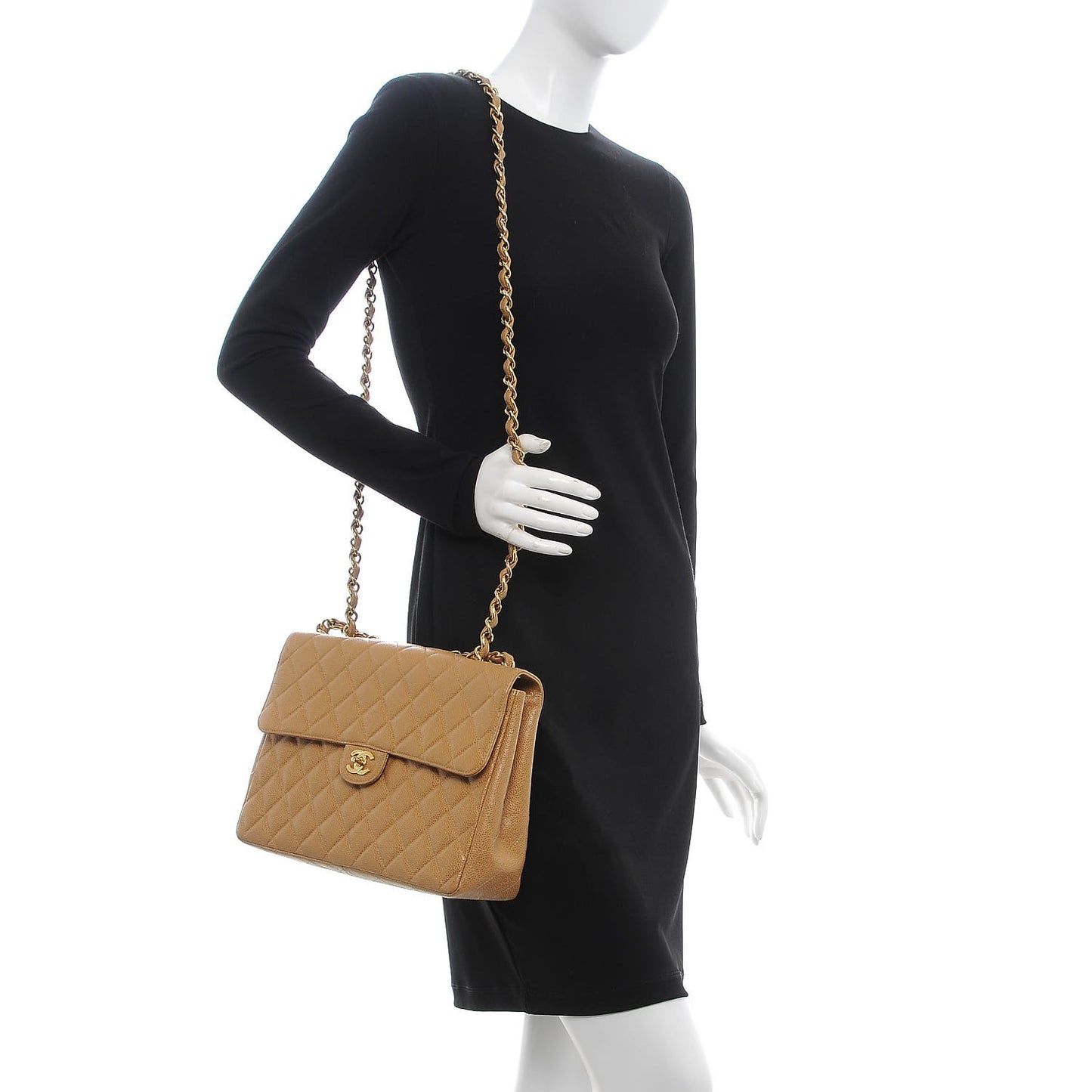 Caviar Quilted Jumbo Single Flap Beige