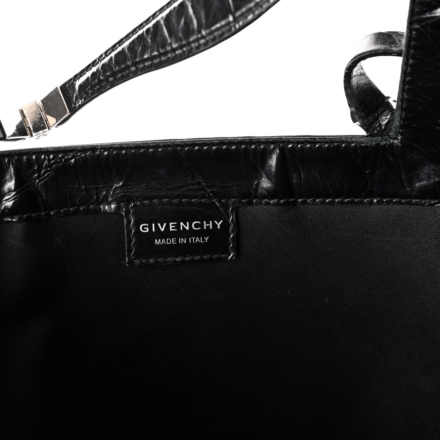 Calfskin Crocodile Embossed Large Cut Out Shoulder Bag Black