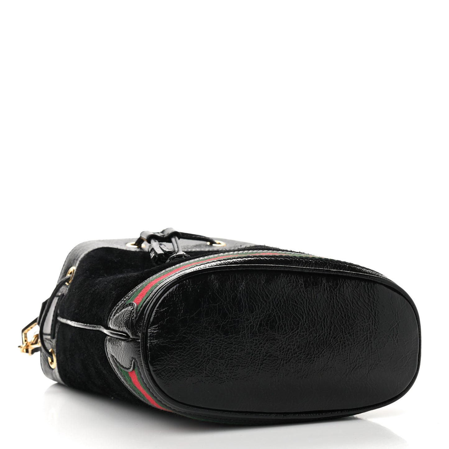 Suede Patent Web Small Ophidia Bucket Bag Black