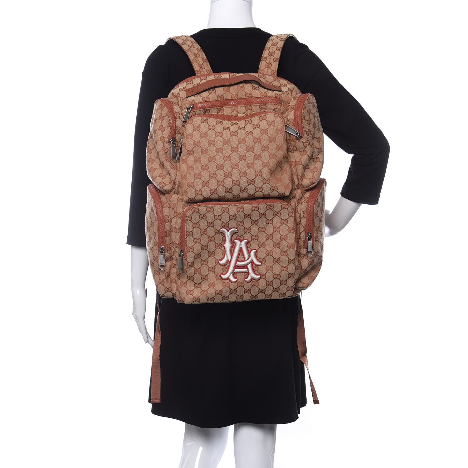 Gucci X MLB GG Monogram LA Dodgers Large Backpack Beige Ruggine