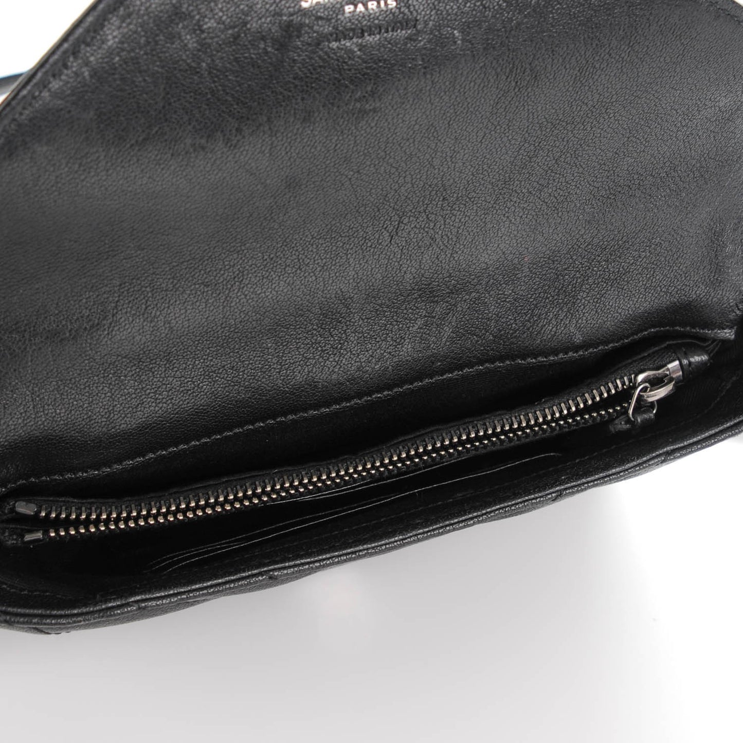 Sheepskin Matelasse Chevron Monogram College Chain Wallet Black