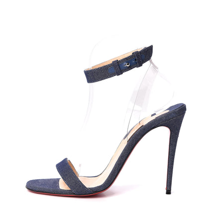 Christian Louboutin Denim PVC Jonatina 100 Sandals 37.5 Blue Transparent 1 of 14